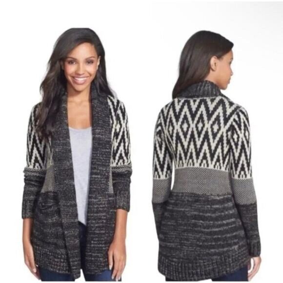 Lucky Brand Stargazer Graphic Open Front Wool Blend Cardigan Size XL - Picture 1 of 16